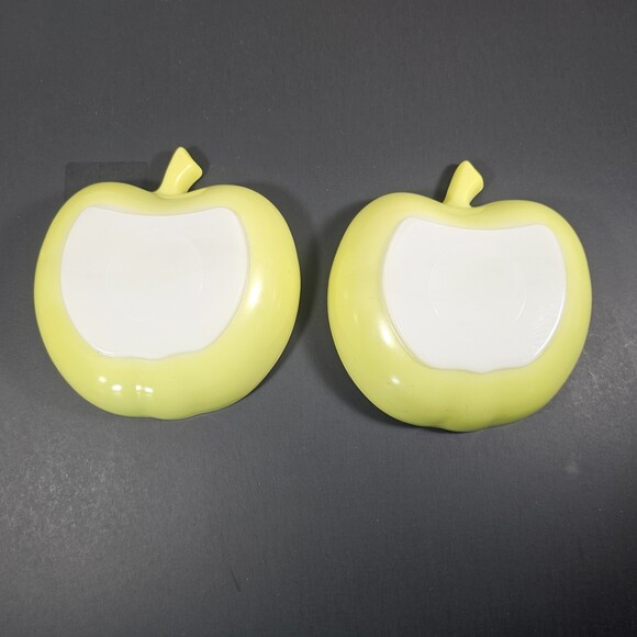 Vtg MCM Hazel Atlas Milk Glass Set Green Apple Salad Bowls Set of 2 - Picture 3 of 4